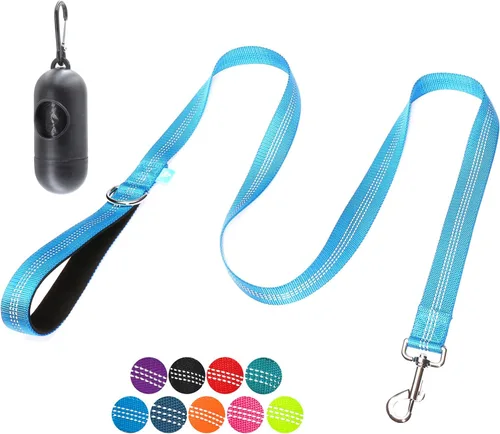 Vista 23 de BAAPET Correa de nailon para perro de 5 pies con triple hilos reflectantes y cómodo mango acolchado para caminar, entrenar cachorros pequeños Negro