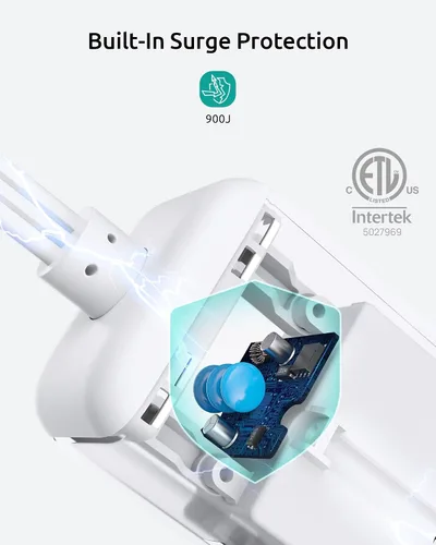 Vista 5 de NUTICT Cable de extensión corto de 6 pulgadas, extensor de 3 salidas con protector de sobretensiones 900J, 15A/1875W, certificado ETL, divisor