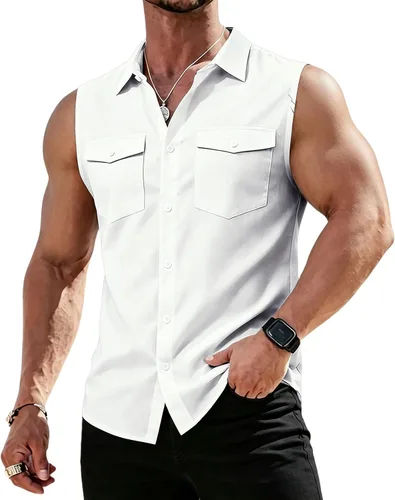Vista 10 de RTRDE Mens Sleeveless Button Down Shirts Lightweight Casual Summer Beach Dress Tank Top, S-3XL