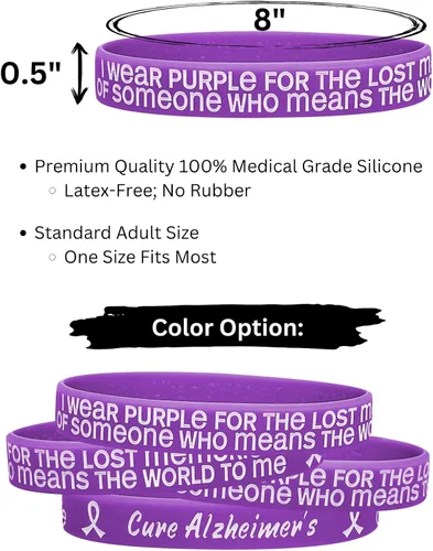 Vista 7 de Fight Like a Girl Paquete de 10 pulseras con texto en inglés "I Wear Purple for The Lost Memories of Someone Who Means The World To Means The World