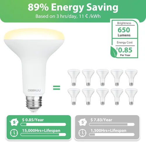 Vista 5 de DEGNJU Paquete de 6 bombillas LED empotradas BR30, bombillas de inundación regulables para interiores, CRI80 7 W, equivalente a 65 W, 2700 K, blanco