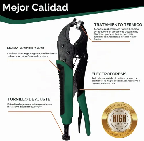 Vista 7 de Kit de herramientas de cierre a presión resistente, función de perforación, herramienta de botón a presión con ajuste ajustable, herramienta a Verde