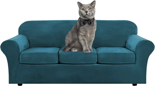 Vista 13 de ShowyLive Fundas para silla de sala de estar, funda elástica para sillón de felpa de terciopelo con 1 cojín separado, protector elástico de muebles