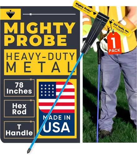 Vista 27 de T&T Tools Mighty Probe - Sonda de suelo de metal aislada, 60 pulgadas de largo, con varilla redonda hexagonal de metal de 3/8 pulgadas, varilla