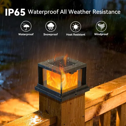 Vista 5 de Paquete de 8 luces solares para exteriores, luces solares impermeables para punta de poste de 4 x 4 con llama parpadeante, luces de poste de alta