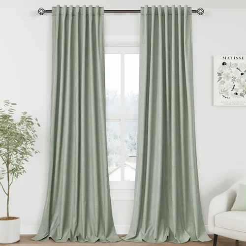 Vista 41 de Nanspring Cortinas de lino 100% opacas para dormitorio, 96 pulgadas de largo, con pestaña trasera, bolsillo para barra, aislamiento térmico, cortina