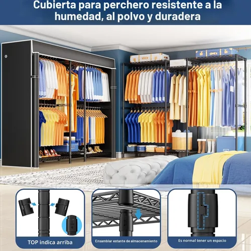 Vista 4 de E12C - Sistema organizador de armario resistente, perchero de ropa independiente, perchero ajustable para ropa de 71 pulgadas de ancho x 16 pulgadas