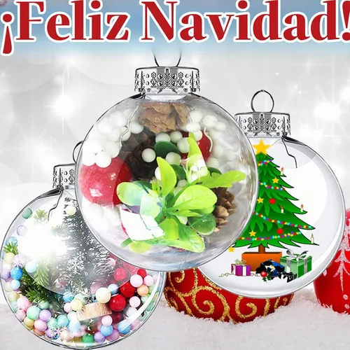 Vista 5 de Esferas de adorno de plástico transparente de 3.15 pulgadas, bolas de Navidad, adornos rellenables de bricolaje, adornos transparentes