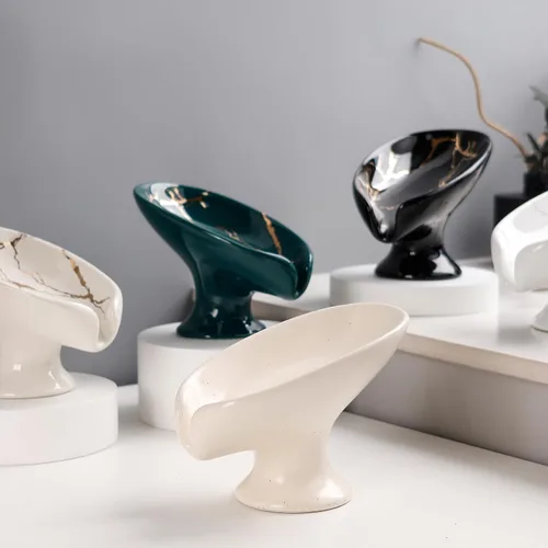 Vista 9 de Jabonera, Jabonera Autodrenante para Barra de Jabón para Fregadero de Baño, Jabonera de Cerámica con Forma de Hoja y Drenaje, Jabonera de Porcelana