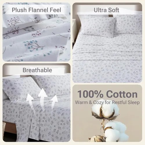 Vista 42 de Sleep Philosophy - True North - Juego de sábanas de franela, 100% de algodón, cómodo, bonito y muy suave, con bolsillo elástico que se adapta a