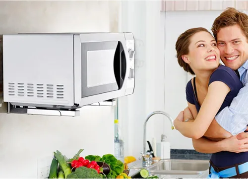 Vista 3 de MOTONG Soporte de pared para horno microondas de acero inoxidable con estante y gancho removible