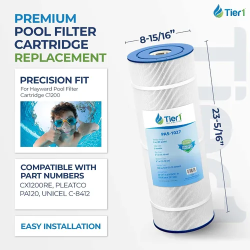 Vista 2 de Tier1 Repuesto para cartucho de filtro de piscina Hayward C1200 – Paquete de 4 Compatible con CX1200RE, Pleatco PA120, Unicel C-8412 23-5/16