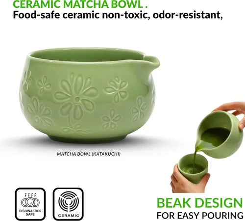 Vista 2 de Juego de 8 batidores de matcha, juego de ceremonia de té tradicional japonesa con tazón de matcha, kit completo de matcha para principiantes Verde
