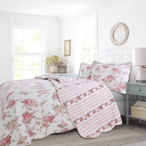 Vista 10 de Cozy Line Home Fashions Blooming Rojo Blanco Floral 100% Algodón Reversible Edredón Juego de Ropa de Cama, Colcha Cubrecama