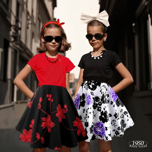 Vista 9 de Tao-Ge Vestido vintage de lunares para niñas, vestidos de fiesta retro de los años 50, vestido de fiesta con vuelo, talla 6-12 con collar