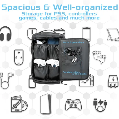 Vista 4 de Ezgnuk Game Backpack for PS5 Console, Protective Travel Carrying Case, Large Capacity Storage Bag with Zippered Pocket for PlayStation 5, Laptop