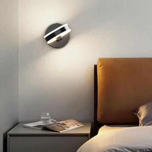 Vista 6 de Apliques de pared LED con interruptor de encendido/apagado, luminarias de pared giratorias cableadas de color negro mate, puerto de carga USB