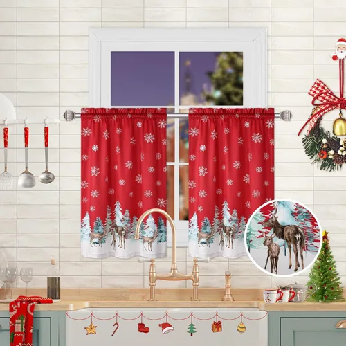 Vista 2 de ROYGROW Cortinas de cocina de Navidad de 24 pulgadas, para ventana de café, bolsillo para barra para decoración del hogar, 2 paneles para baño