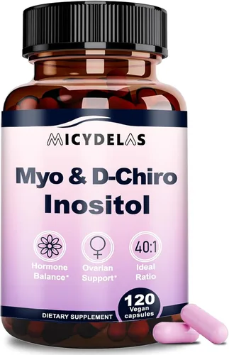 Vista 9 de Suplemento de mio-inositol y D-chiro inositol para mujeres, equilibrio hormonal y apoyo a la salud femenina, proporción ideal de 40:1 por porción