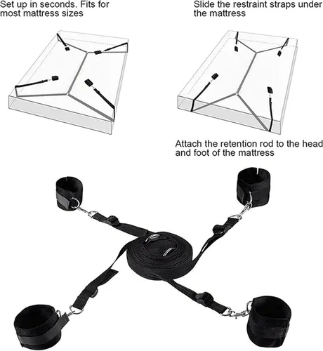 Vista 8 de Sujetadores de cama para parejas, lazos sexuales para tobillos y muñecas, correas de cama King para adultos, colchón de juego, puños de piernas