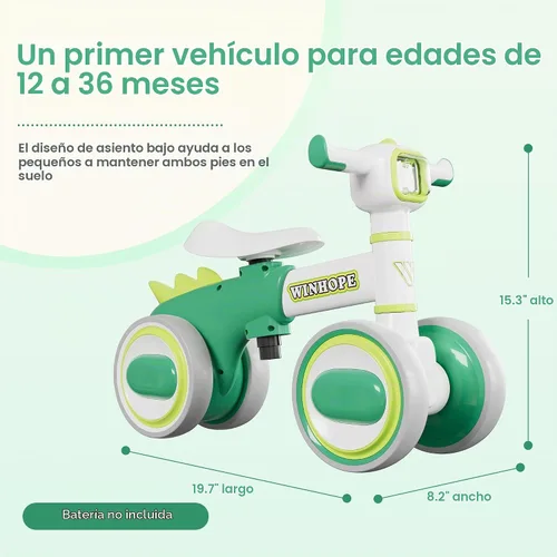 Vista 2 de WinHope Dinosaur Baby Balance Bike for 1 Year Old, Lights & Music Verde
