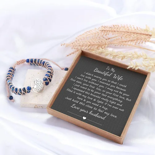 Vista 6 de JoycuFF Pulseras de piedra natural para hombres y mujeres, regalos de pareja para novia, novio, esposa, marido, joyería de amistad para él o ella