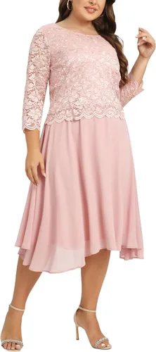 Vista 5 de Vestido de encaje de lentejuelas para mujer, talla grande, tallas grandes, para regalos para madres, ocasiones especiales, vestidos de fiesta de boda