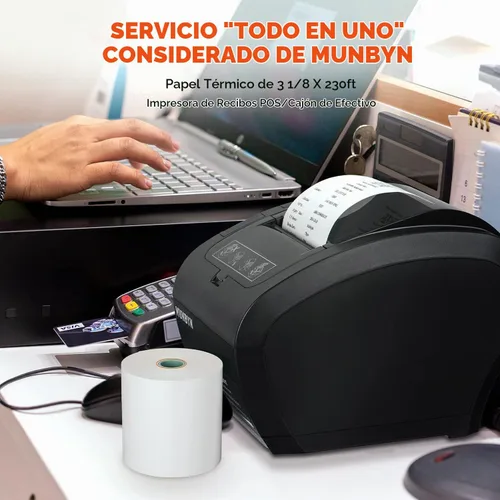 Vista 6 de MUNBYN Impresora de recibos WiFi con puerto USB, impresora POS de 3.150 in funciona con Mac cuadrado, Windows, Chromebook Linux, cajón de efectivo