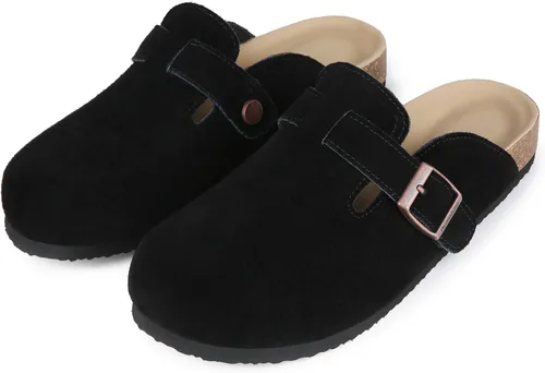 Vista 6 de Dumalum - Zuecos de ante para mujer y hombre - Sandalias ajustables con hebilla, plantilla de corcho, suelas antideslizantes - Zapatillas unisex