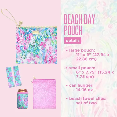 Vista 2 de Lilly Pulitzer Funda de vinilo resistente al agua para la playa, bolsa con cremallera incluye protector de bebidas, funda pequeña y clips para toalla
