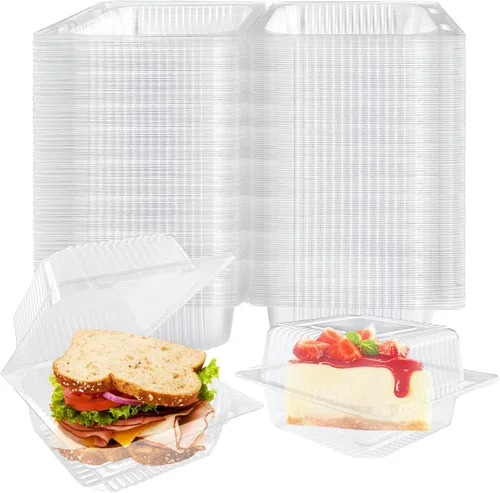 Vista 8 de Jizvxe Paquete de 100 Recipientes de Comida Cuadrados de Plástico Transparente con Bisagras, Recipientes de Plástico Desechables para Llevar