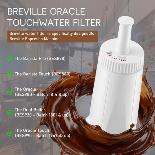 Vista 4 de TOMOON Filtro de agua de repuesto para máquinas Breville Espresso Barista Touch BES880, Oracle BES980, Barista Pro BES878, Oracle Touch BES990