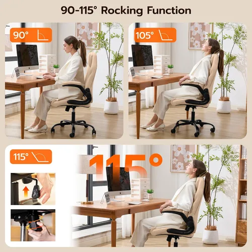 Vista 4 de Silla de Escritorio de Oficina, Silla Ergonómica para Computadora con Brazos Abatibles Acolchados y Soporte Lumbar Ajustable, Silla Ejecutiva