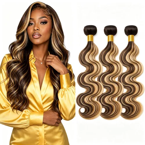 Vista 220 de P4613 Cabello humano rizado onda profunda marrón y paquetes mixtos 8 10 12 P4613 Ombre Marrón-Rubio-DP