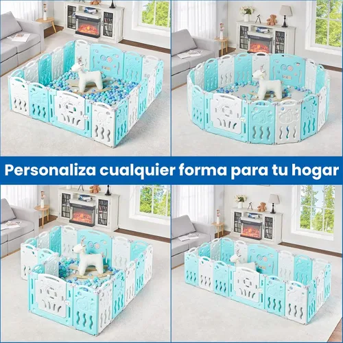 Vista 8 de Albott Centro de juegos de seguridad para niños, 22 paneles, corralito para bebés, centro de actividades para interiores o exteriores, patio de Azul