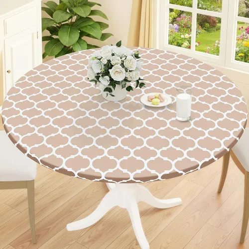 Vista 9 de Smiry Mantel redondo de pícnic, fundas de mesa elásticas impermeables para mesas de 18 a 24 pulgadas, manteles de vinilo con parte trasera