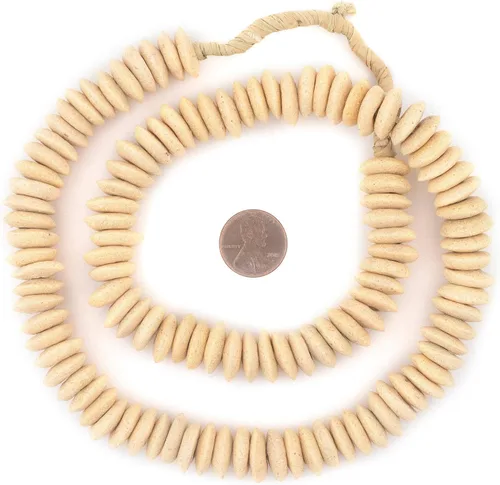 Vista 2 de TheBeadChest Ashanti - Cuentas de platillo de vidrio de comercio justo, espaciadores de disco étnico tribal africano (beige)