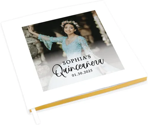 Vista 14 de Andaz Press Libro de invitados de quinceañera personalizado con detalles dorados, 120 páginas de 8.5 x 8.5 pulgadas, álbum de fotos de tapa dura