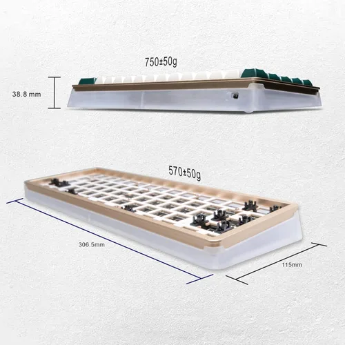 Vista 4 de DRAOZA Kit de teclado mecánico para juegos con retroiluminación RGB de 61 teclas, triple modo programable Bluetooth 5.0USB-C con cableteclado