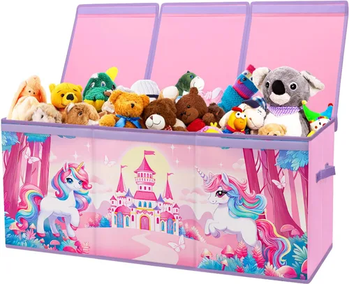 Vista 12 de Cofre de Juguetes Grande Organizador con Tapa Abatible para Niños, Caja de Almacenamiento de Juguetes Oxford Plegable con Asas para Niños y Niñas