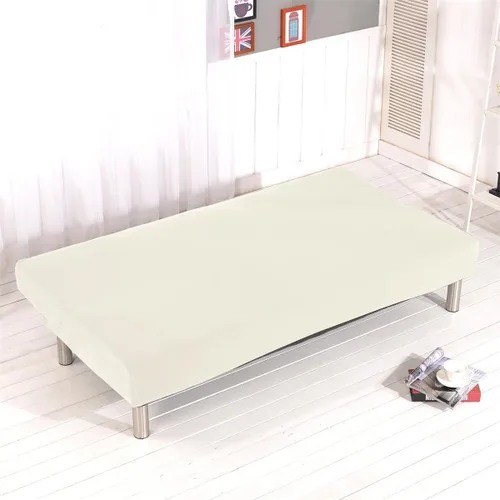 Vista 5 de Funda de sofá cama sin brazos de color liso de poliéster y elastano, elástica, para futón, 3 plazas, elástica, plegable, se adapta a sofá cama Beige