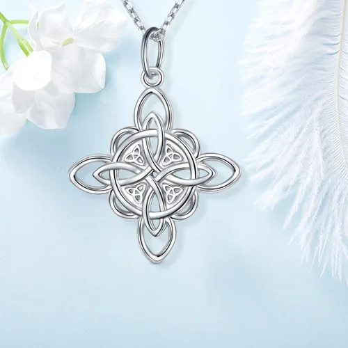 Vista 5 de DAOCHONG Collar con colgante de nudo celta de plata de ley 925 de buena suerte para mujer