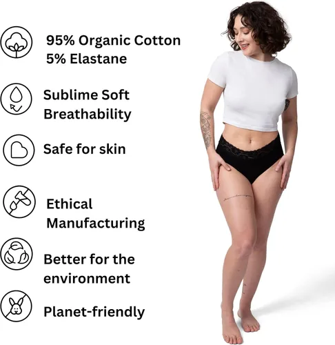 Vista 5 de Organic Signatures Bragas de algodón orgánico para mujer, cintura de encaje