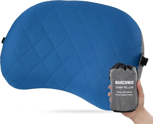 Vista 10 de MARCHWAY Almohada de acampada ultraligera inflable con funda lavable suave, almohada de aire portátil y compresible compacta para dormir al aire