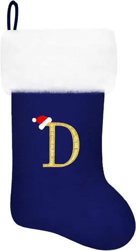 Vista 103 de Calcetines de Navidad bordados de 20 pulgadas con monograma, terciopelo negro con puño de felpa blanca supersuave, adornos clásicos para decoración