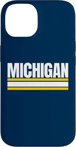 Vista 4 de Michigan - Carcasa para iPhone 17, diseño tradicional de líneas de rayas amarillas/blancas