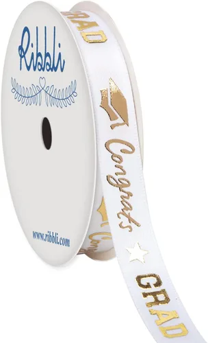 Vista 4 de Ribbli Cinta de graduación, cinta de satén negra y dorada de felicitaciones para envolver regalos, decoración de fiesta de graduación, 1/2 pulgada x