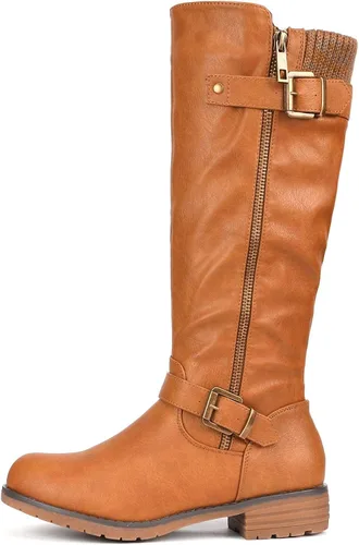 Vista 2 de DREAM PAIRS Botas de equitación hasta la rodilla con cremallera lateral para mujer