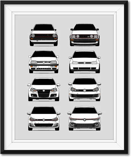Vista 9 de Custom Car Posters Póster hecho a mano compatible con Volkswagen Golf GTI Generations e impresión de VW GTI (modelos de coche: MK1 a MK8)