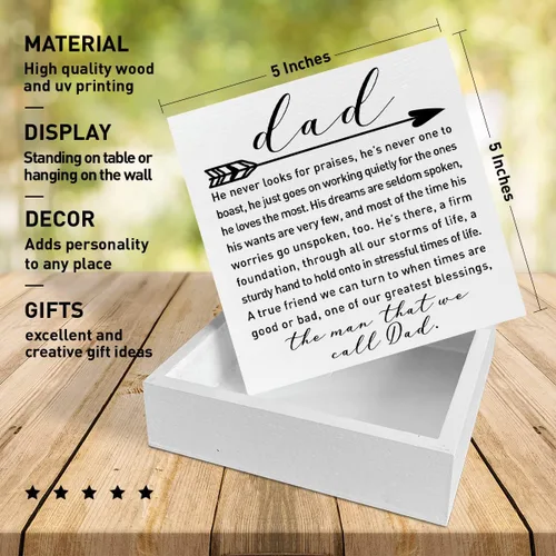 Vista 2 de Regalos para papá de hija, hijo, niños, caja de madera con texto en inglés